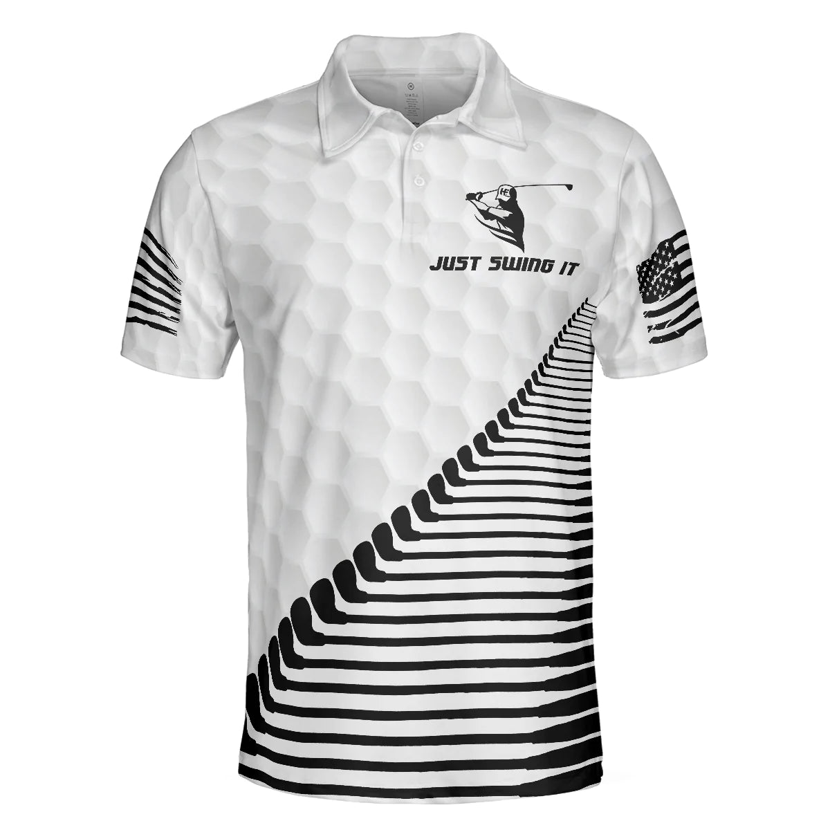 Men Golf Polo Shirt - Black And White American Flag, Just Swing It American Men Golf Polo Shirt - Perfect Polo Shirt For Men, Golfers - Amzanimalsgift