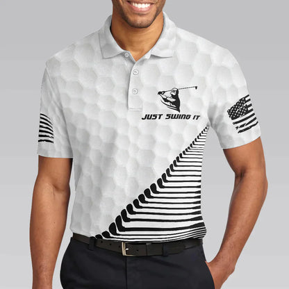 Men Golf Polo Shirt - Black And White American Flag, Just Swing It American Men Golf Polo Shirt - Perfect Polo Shirt For Men, Golfers - Amzanimalsgift