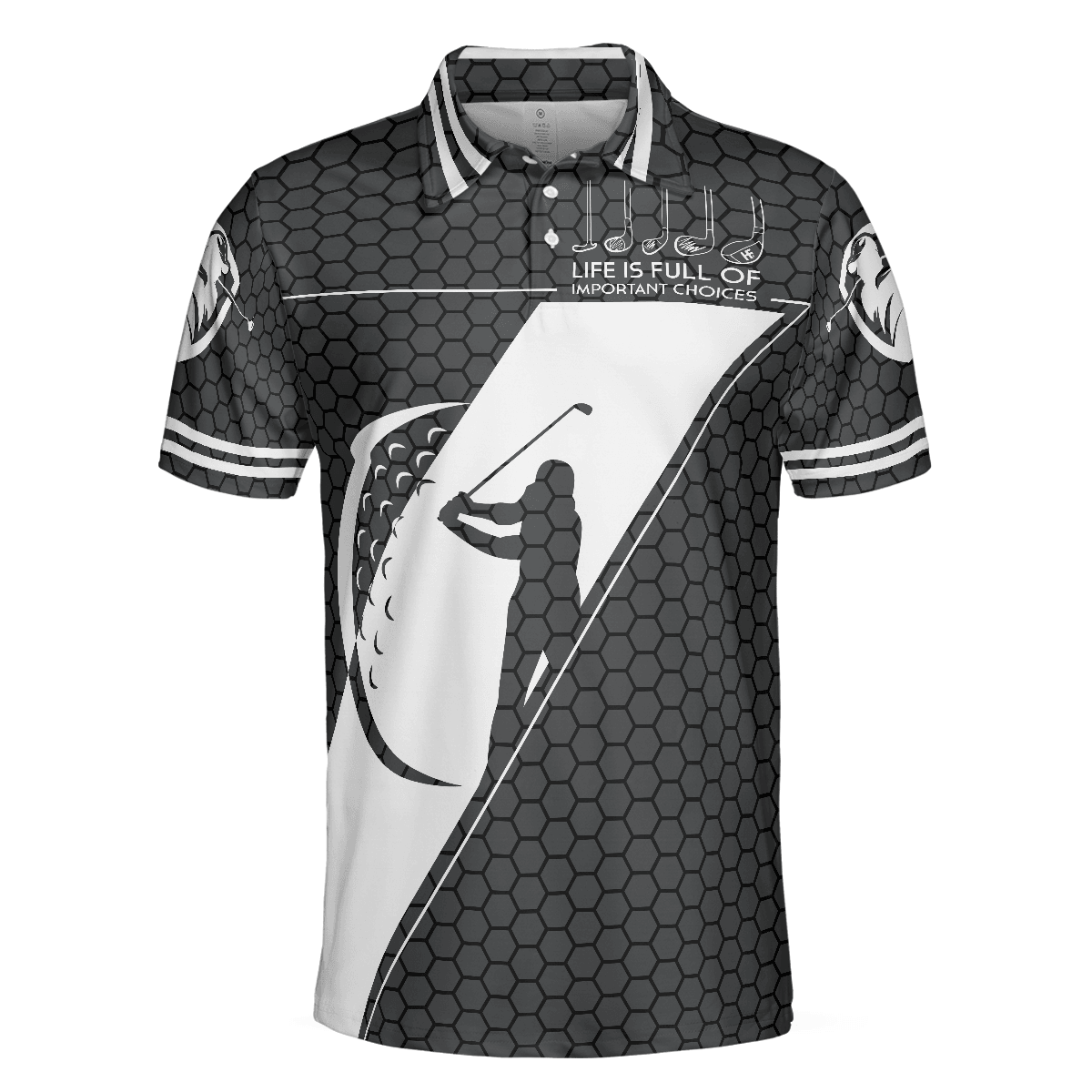 Men Golf Polo Shirt - Black Golfing Pattern Men Polo Shirt, Life Is Full Of Important Choices Golf Polo Shirt, Best Golf Shirt For Men, Golfers - Amzanimalsgift