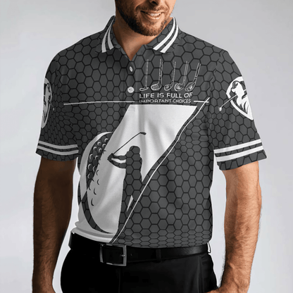 Men Golf Polo Shirt - Black Golfing Pattern Men Polo Shirt, Life Is Full Of Important Choices Golf Polo Shirt, Best Golf Shirt For Men, Golfers - Amzanimalsgift