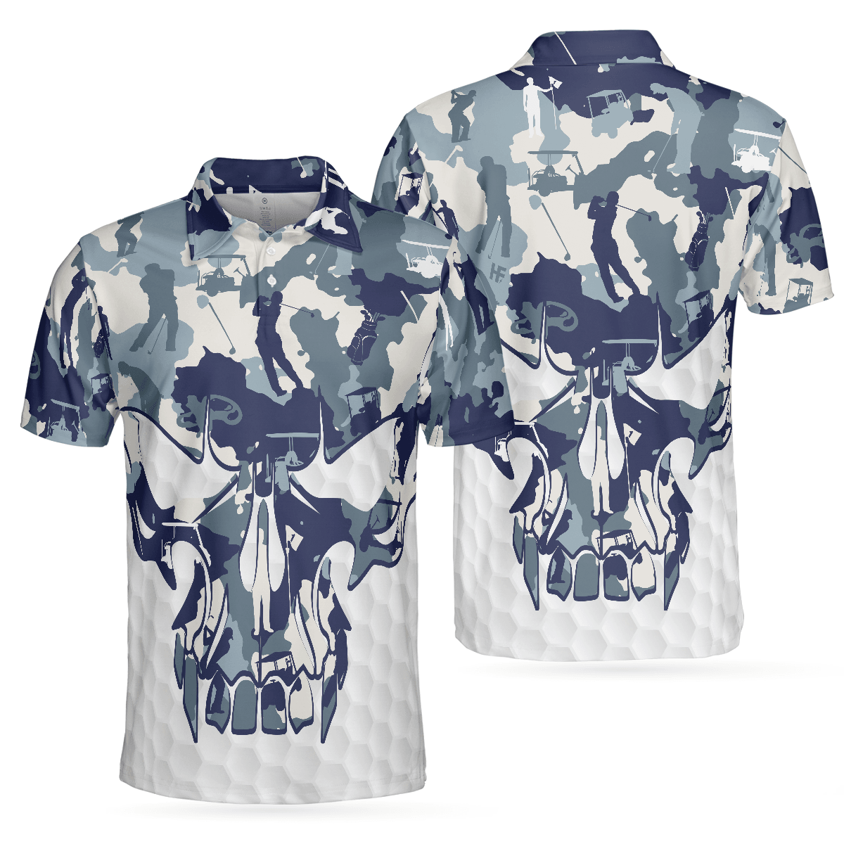 Men Golf Polo Shirt - Blue And White Camouflage Golf Set Skull Golf Polo Shirt, Best Camo Golf Shirt For Men, Golfers - Amzanimalsgift