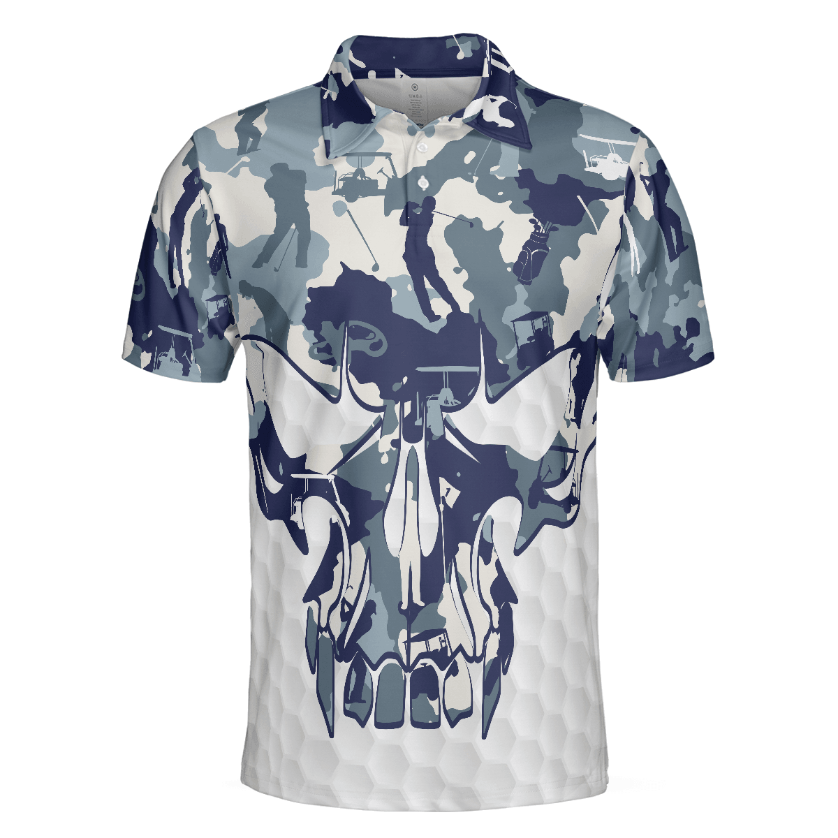 Men Golf Polo Shirt - Blue And White Camouflage Golf Set Skull Golf Polo Shirt, Best Camo Golf Shirt For Men, Golfers - Amzanimalsgift