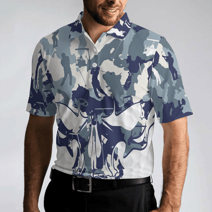Men Golf Polo Shirt - Blue And White Camouflage Golf Set Skull Golf Polo Shirt, Best Camo Golf Shirt For Men, Golfers - Amzanimalsgift