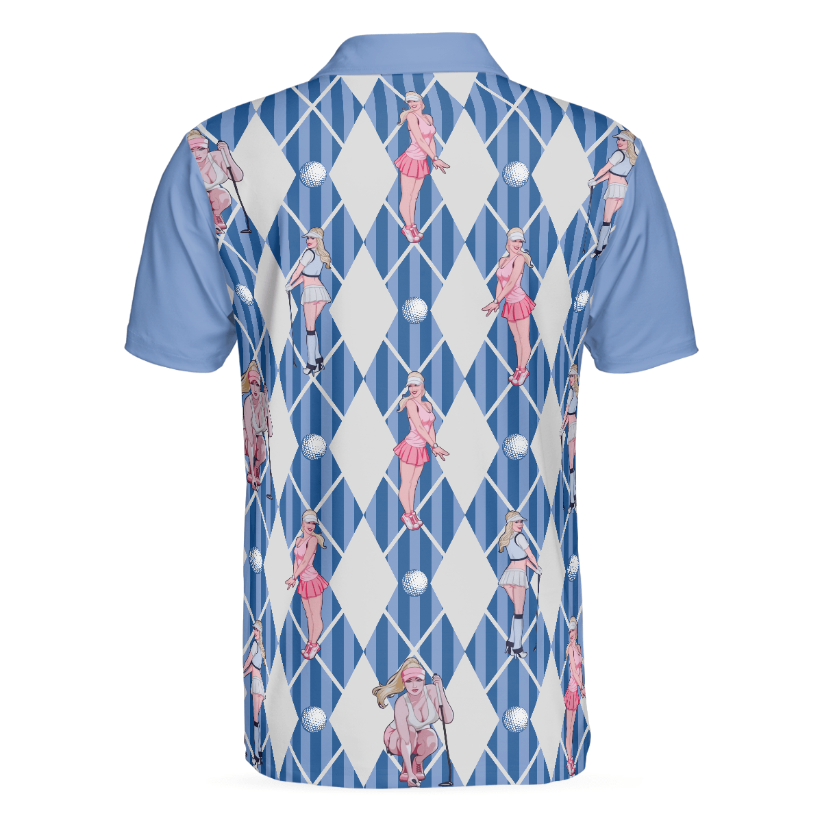 Men Golf Polo Shirt - Blue Hot Golf Short Sleeve Polo Shirt, Argyle Pattern Fun Golf Shirt For Men - Perfect Gift For Men, Golfers - Amzanimalsgift