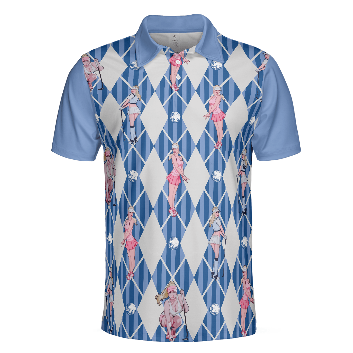 Men Golf Polo Shirt - Blue Hot Golf Short Sleeve Polo Shirt, Argyle Pattern Fun Golf Shirt For Men - Perfect Gift For Men, Golfers - Amzanimalsgift