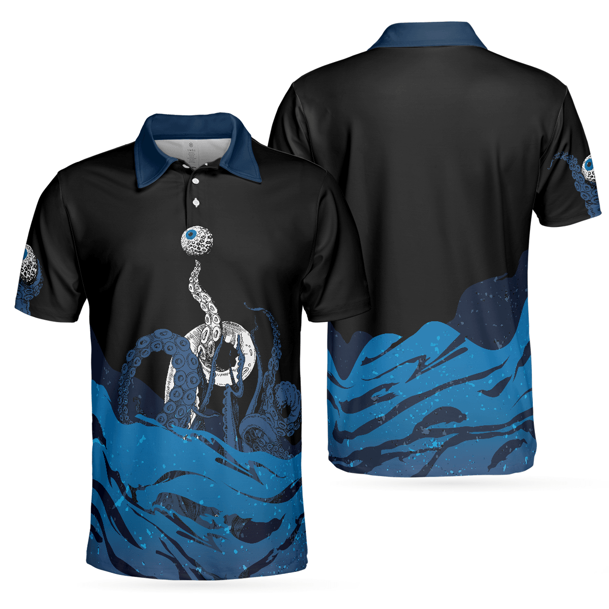 Men Golf Polo Shirt - Blue Sea Octopus Golf Polo Shirt, Eye Golf Ball, Artistic Golf Shirt For Men, Gift For Golfers, Golf Lover - Amzanimalsgift