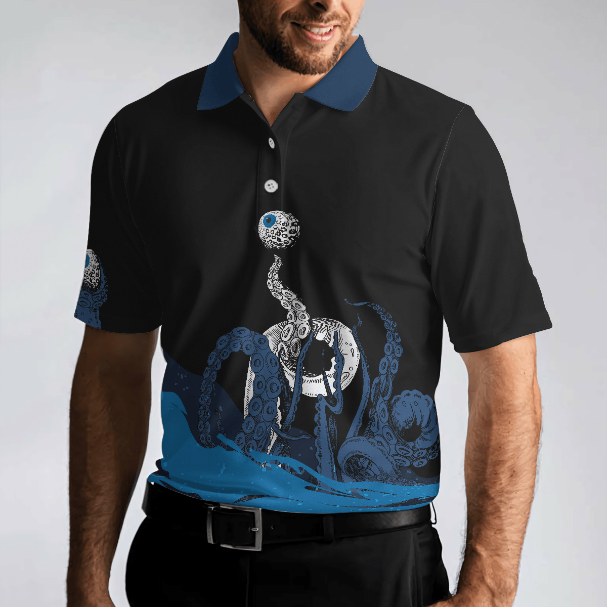 Men Golf Polo Shirt - Blue Sea Octopus Golf Polo Shirt, Eye Golf Ball, Artistic Golf Shirt For Men, Gift For Golfers, Golf Lover - Amzanimalsgift