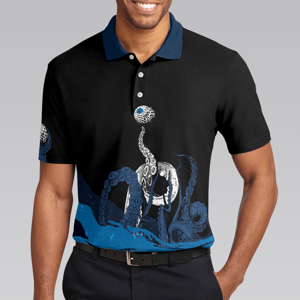 Men Golf Polo Shirt - Blue Sea Octopus Golf Polo Shirt, Eye Golf Ball, Artistic Golf Shirt For Men, Gift For Golfers, Golf Lover - Amzanimalsgift