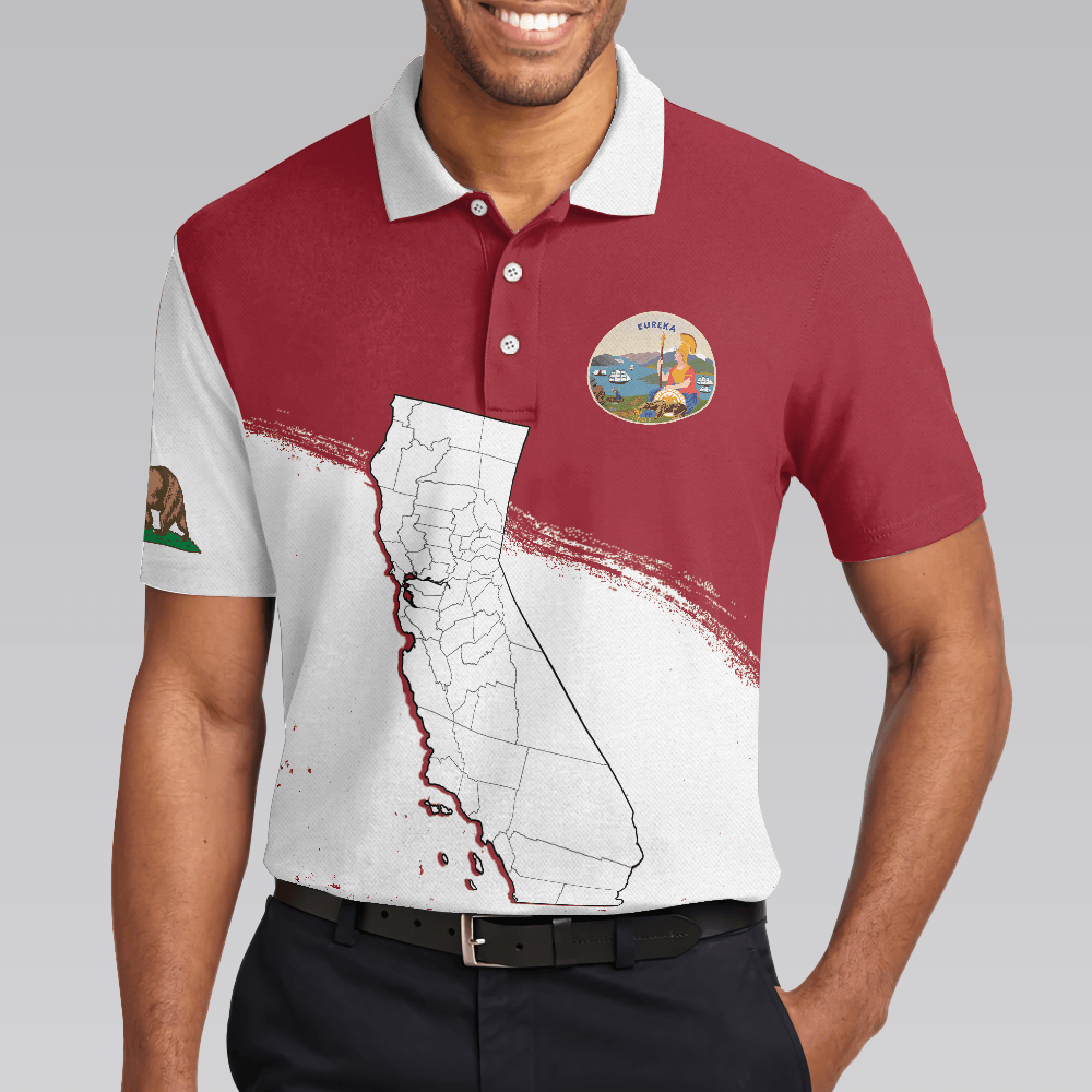 Men Golf Polo Shirt - California Flag & Map Polo Shirt, Eureka Patriotic Polo Shirt, Best Golf Shirt For Men, Golfers - Amzanimalsgift