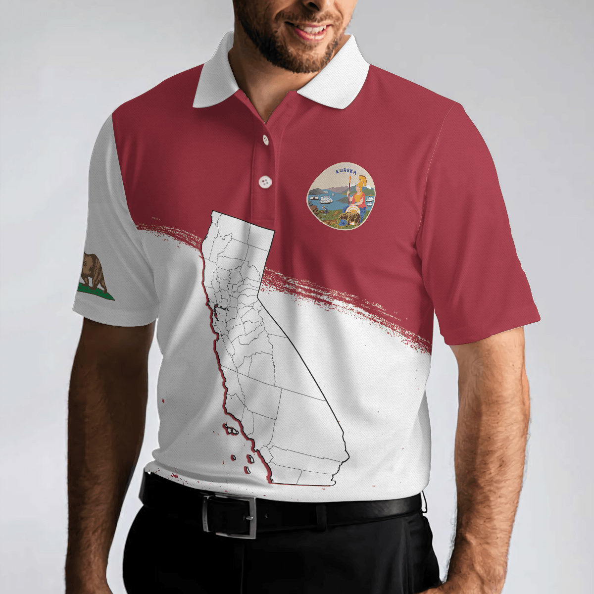 Men Golf Polo Shirt - California Flag & Map Polo Shirt, Eureka Patriotic Polo Shirt, Best Golf Shirt For Men, Golfers - Amzanimalsgift