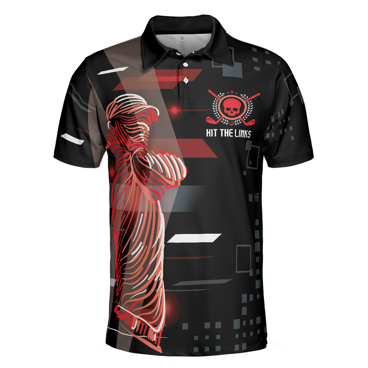 Men Golf Polo Shirt - Can't Wait To Hit The Links Golf Digital Style Polo Shirt, Modern Skull Polo Shirt - Perfect Polo Shirt For Men, Golfers - Amzanimalsgift