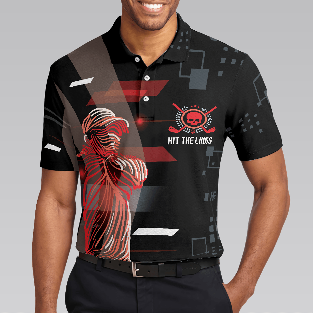 Men Golf Polo Shirt - Can't Wait To Hit The Links Golf Digital Style Polo Shirt, Modern Skull Polo Shirt - Perfect Polo Shirt For Men, Golfers - Amzanimalsgift