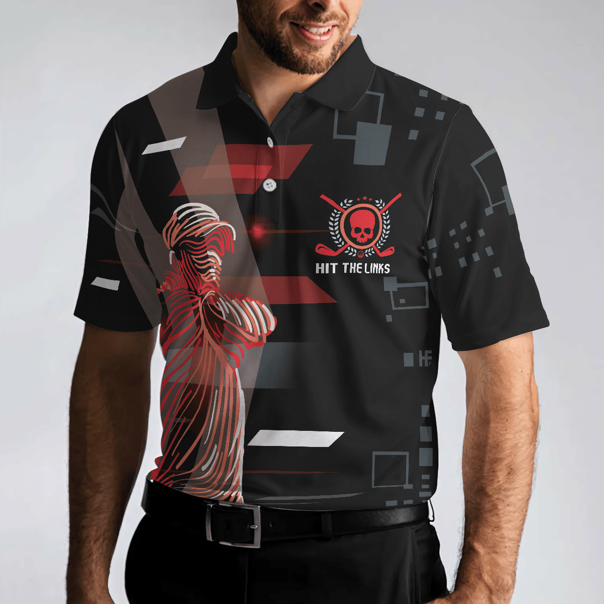 Men Golf Polo Shirt - Can't Wait To Hit The Links Golf Digital Style Polo Shirt, Modern Skull Polo Shirt - Perfect Polo Shirt For Men, Golfers - Amzanimalsgift