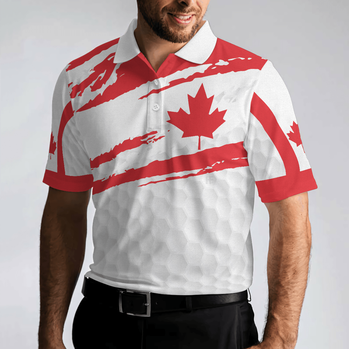 Men Golf Polo Shirt - Canada Flag Golf Texture Polo Shirt, Maple Leaves men Polo Shirt - Perfect Polo Shirt For Men, Golfers - Amzanimalsgift