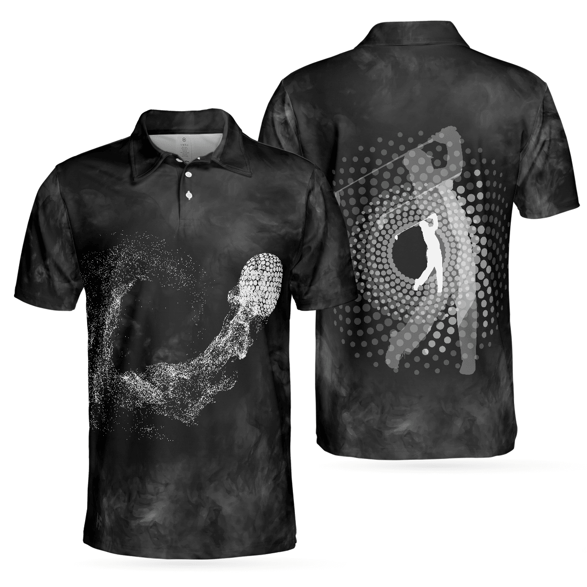Men Golf Polo Shirt - Classic Golf Ball On Smoke Background Polo Shirt, Geometric Circle Dot Graphic Polo Shirt - Perfect Polo Shirt For Men, Golfers - Amzanimalsgift