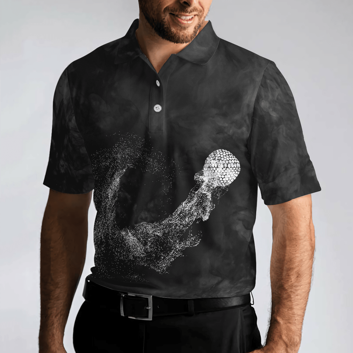 Men Golf Polo Shirt - Classic Golf Ball On Smoke Background Polo Shirt, Geometric Circle Dot Graphic Polo Shirt - Perfect Polo Shirt For Men, Golfers - Amzanimalsgift
