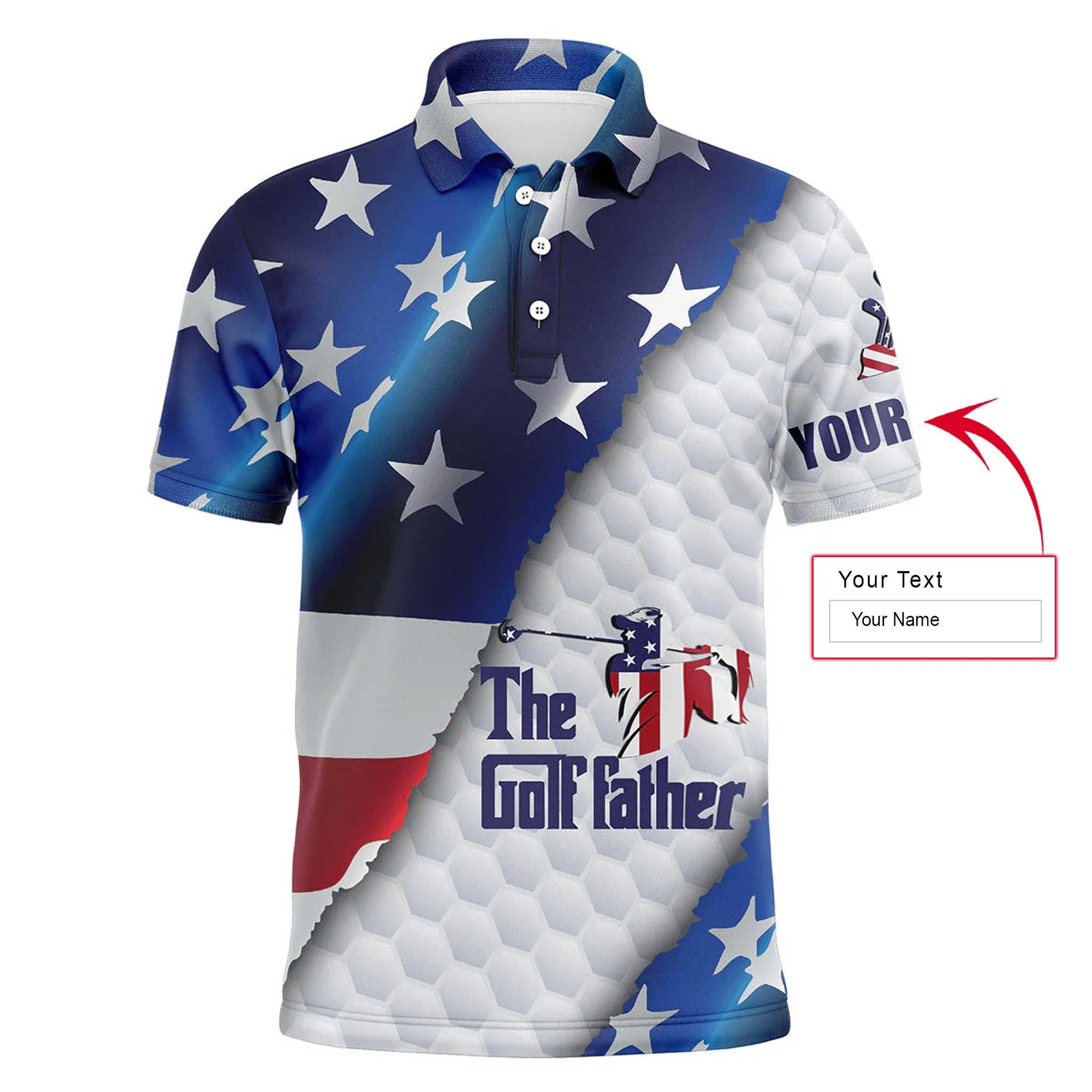 Men Golf Polo Shirt - Custom Name American Flag Apparel - The Golf Father Men Polo Shirt - Perfect Polo Shirt For Men, Golfers - Amzanimalsgift