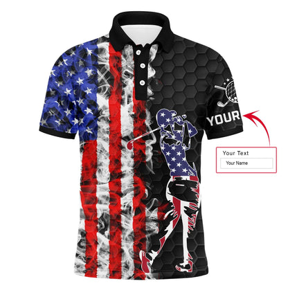 Men Golf Polo Shirt - Custom Name American Flag Black Apparel Men Golf Polo Shirt - Perfect Polo Shirt For Men, Golfers - Amzanimalsgift