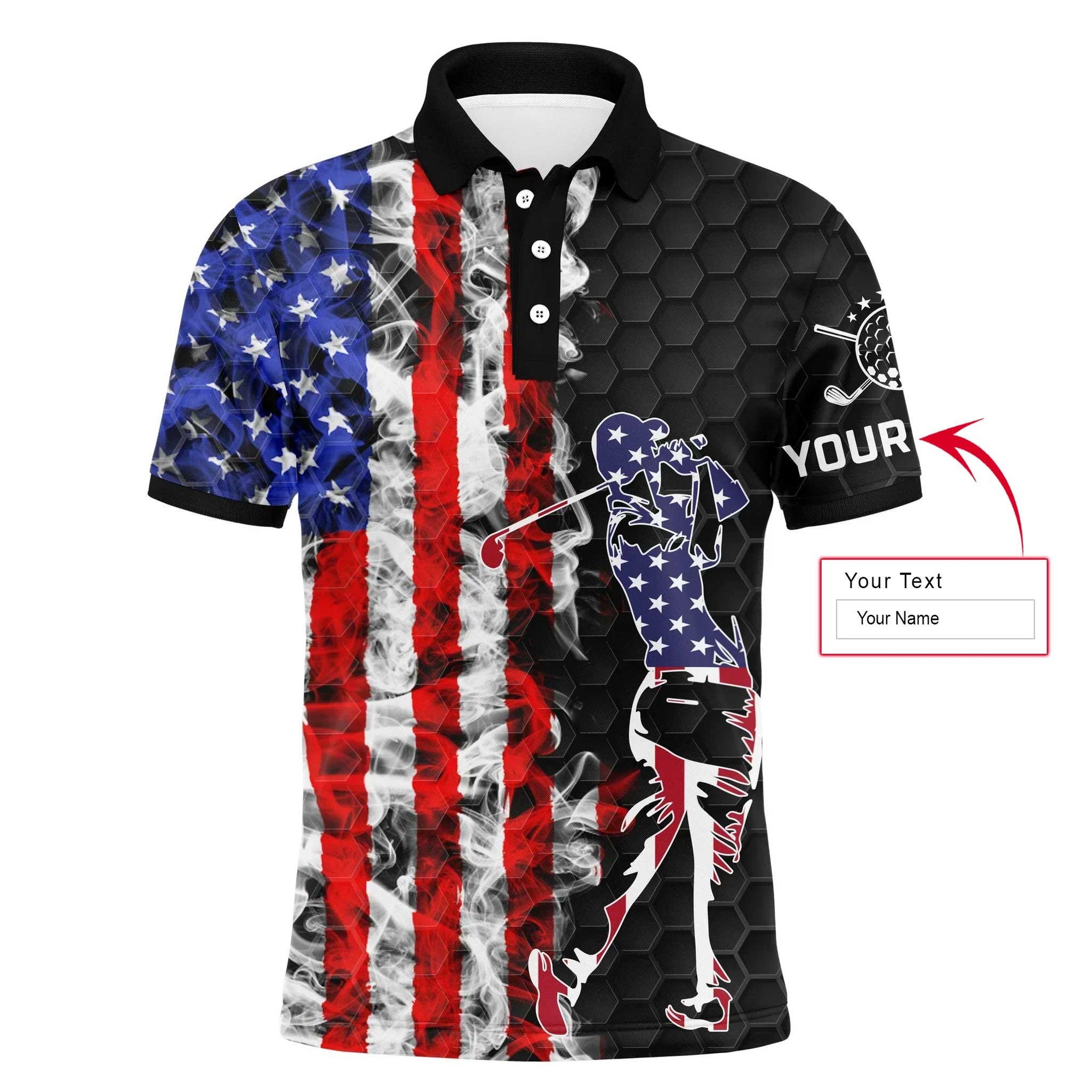 Men Golf Polo Shirt - Custom Name American Flag Black Apparel Men Golf Polo Shirt - Perfect Polo Shirt For Men, Golfers - Amzanimalsgift