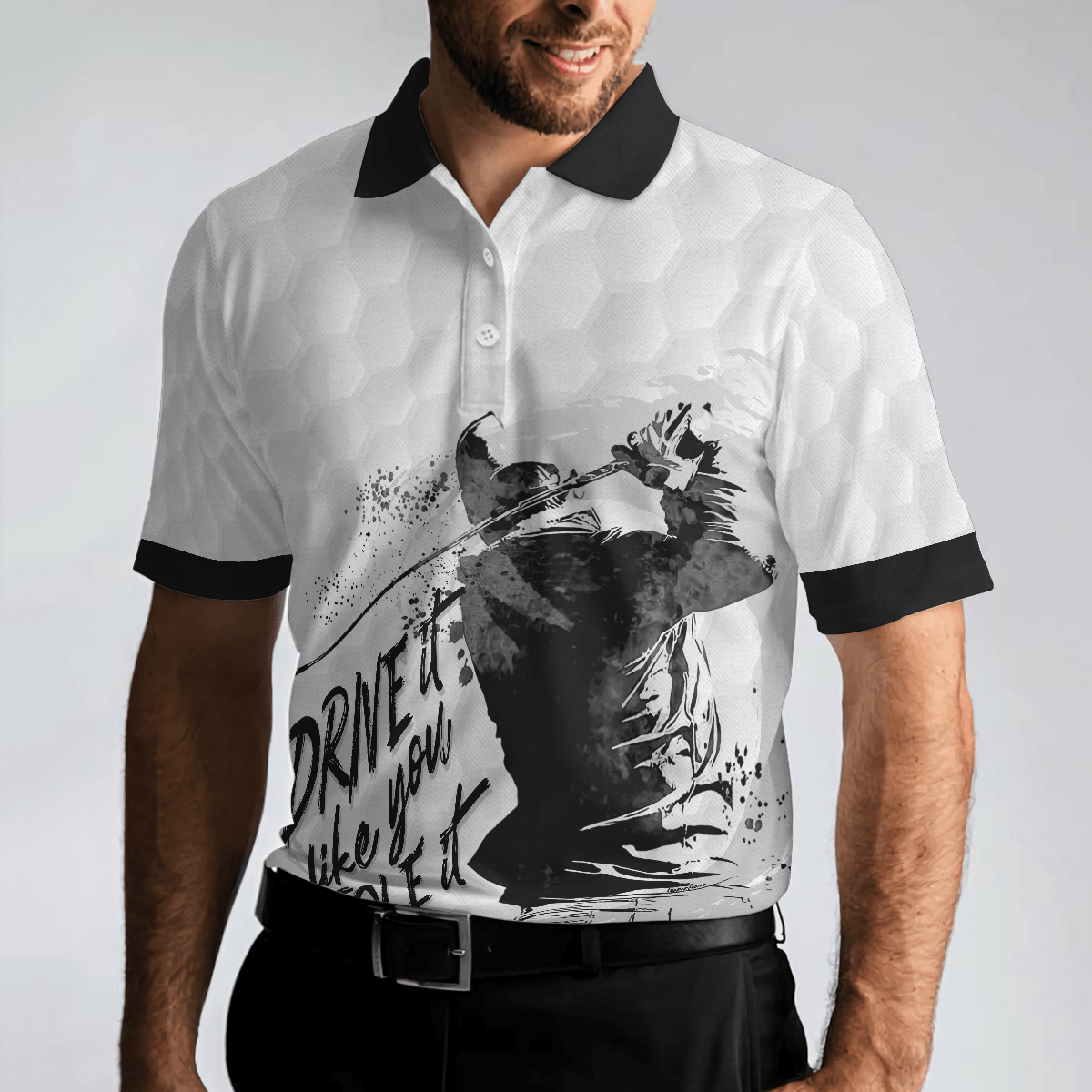 Men Golf Polo Shirt - Drive It Like You Stole It Golf Polo Shirt, Black And White Golf Shirt For Men, Best Gift For Golf Lover - Amzanimalsgift