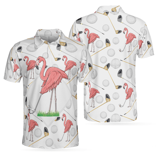 Men Golf Polo Shirt - Flamingo Golfer Polo Shirt, Pink Flamingo Golf Polo Shirt, Flamingo Themed Shirt For Golfers - Amzanimalsgift