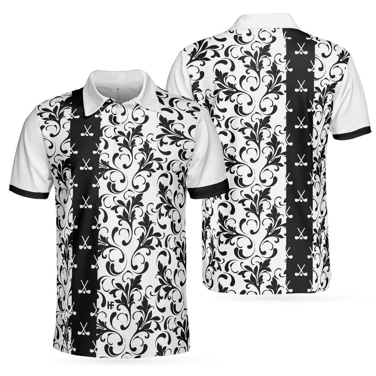 Men Golf Polo Shirt - Floral Golf Pattern In White Men Polo Shirt, Black And White Men Polo Shirt - Perfect Polo Shirt For Men, Golfers - Amzanimalsgift