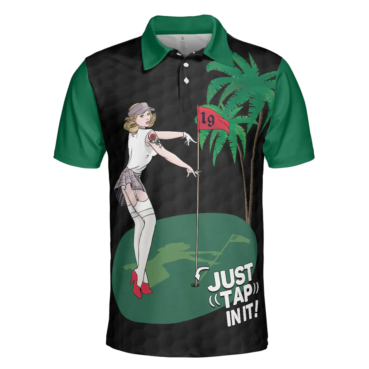 Men Golf Polo Shirt - Funny Black And Green Golf Men Polo Shirt, Just Tap In It Men Polo Shirt - Perfect Polo Shirt For Men, Golfers - Amzanimalsgift