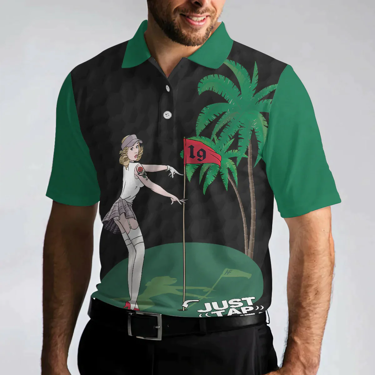 Men Golf Polo Shirt - Funny Black And Green Golf Men Polo Shirt, Just Tap In It Men Polo Shirt - Perfect Polo Shirt For Men, Golfers - Amzanimalsgift