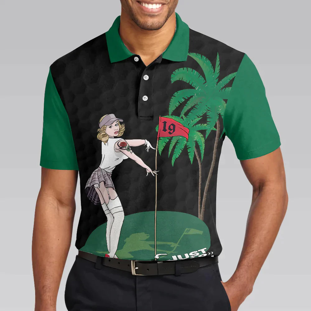Men Golf Polo Shirt - Funny Black And Green Golf Men Polo Shirt, Just Tap In It Men Polo Shirt - Perfect Polo Shirt For Men, Golfers - Amzanimalsgift