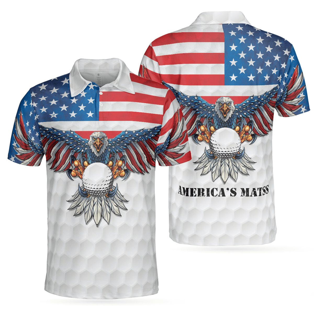 Men Golf Polo Shirt - Golf American Flag Eagle, White Golf Texture American Flag Men Polo Shirt - Perfect Polo Shirt For Men, Golfers - Amzanimalsgift