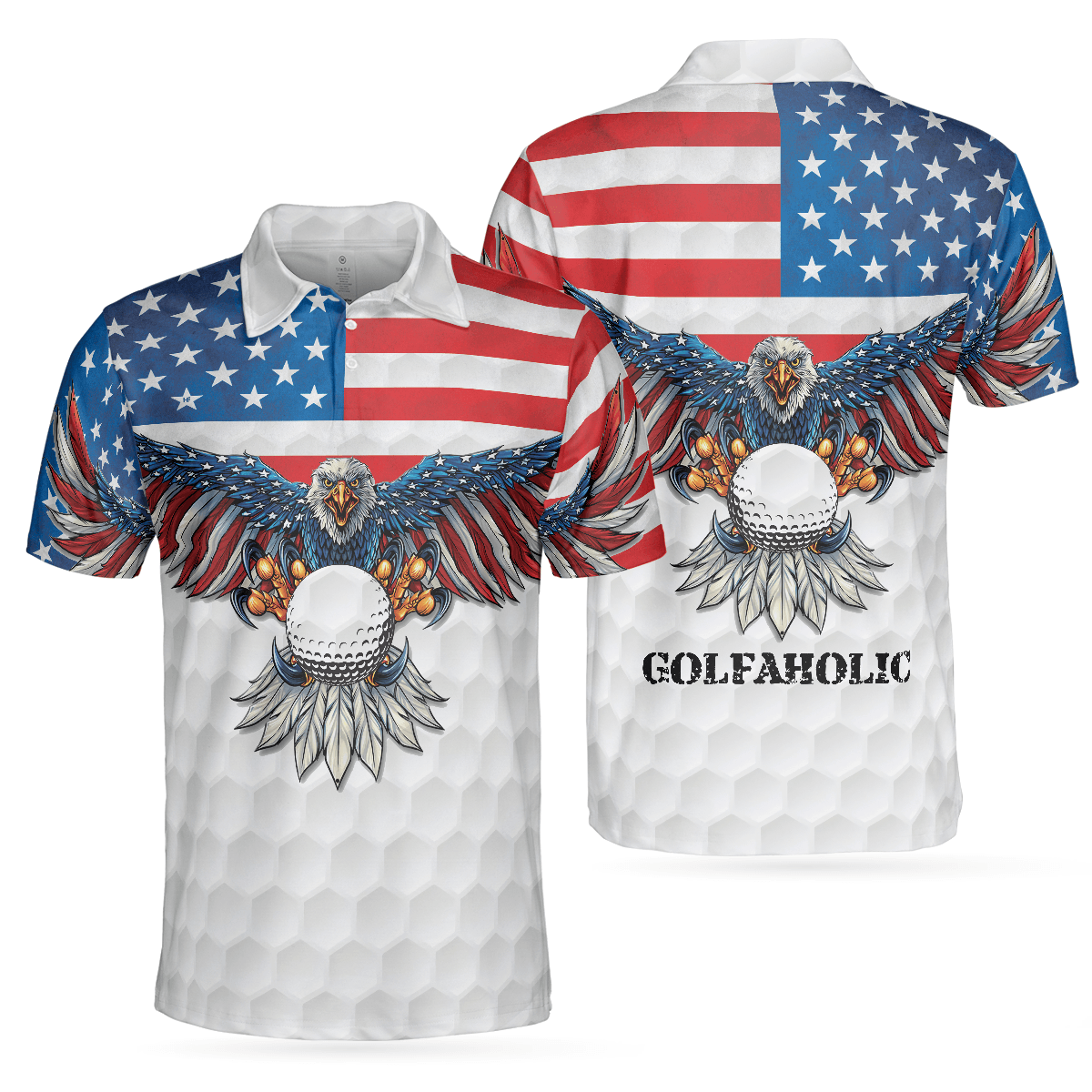 Men Golf Polo Shirt - Golf American Flag Eagle Wings, White Golf Pattern And Golf Ball Men Polo Shirt - Perfect Polo Shirt For Men, Golfers - Amzanimalsgift