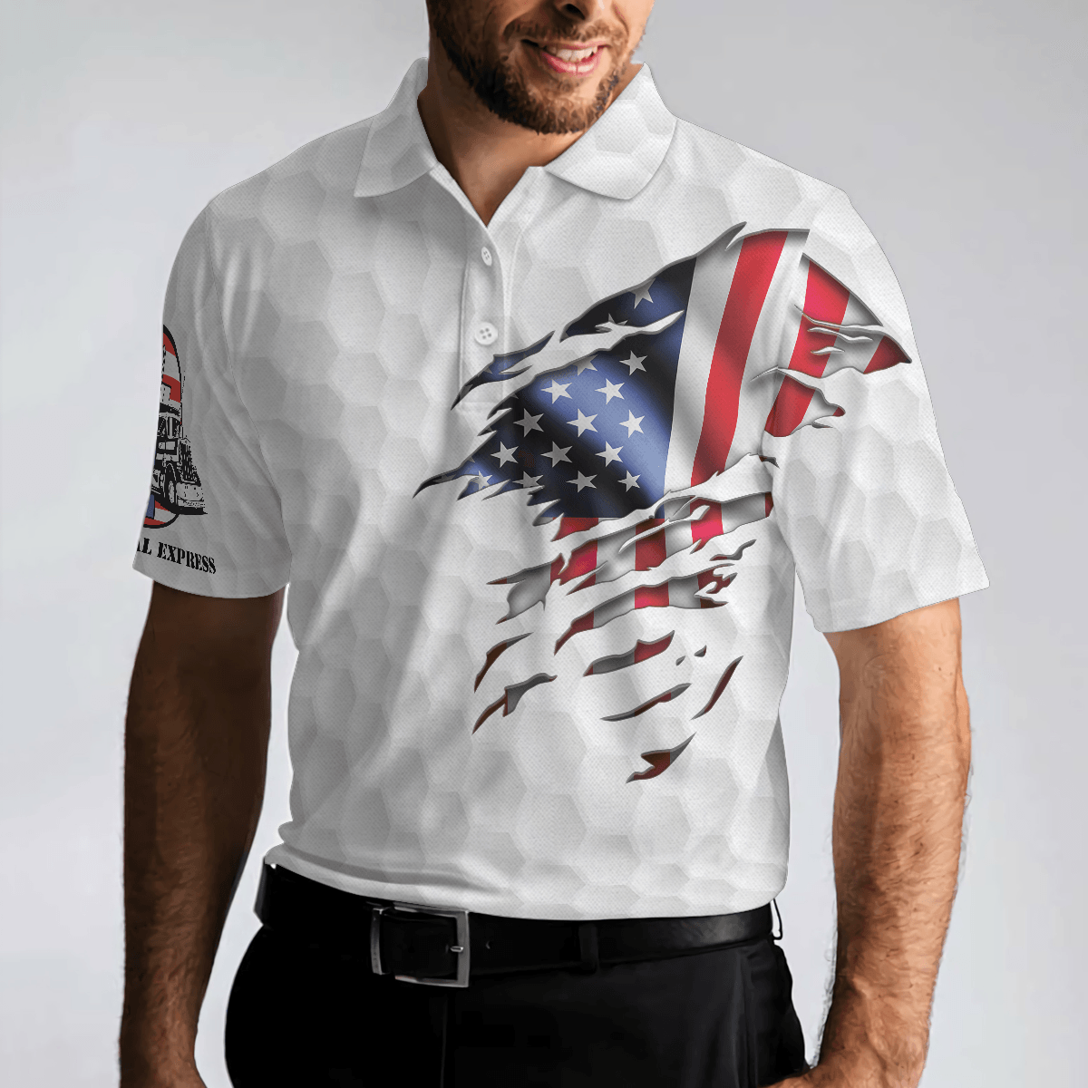 Men Golf Polo Shirt - Golf American Flag Men Polo Shirt, Golf Ball Pattern Men Polo Shirt - Perfect Polo Shirt For Men, Golfers - Amzanimalsgift