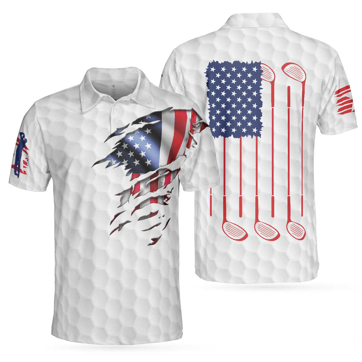 Men Golf Polo Shirt - Golf American Flag White Golf Pattern, USA Flag Men Golf Polo Shirt - Perfect Polo Shirt For Men, Golfers - Amzanimalsgift