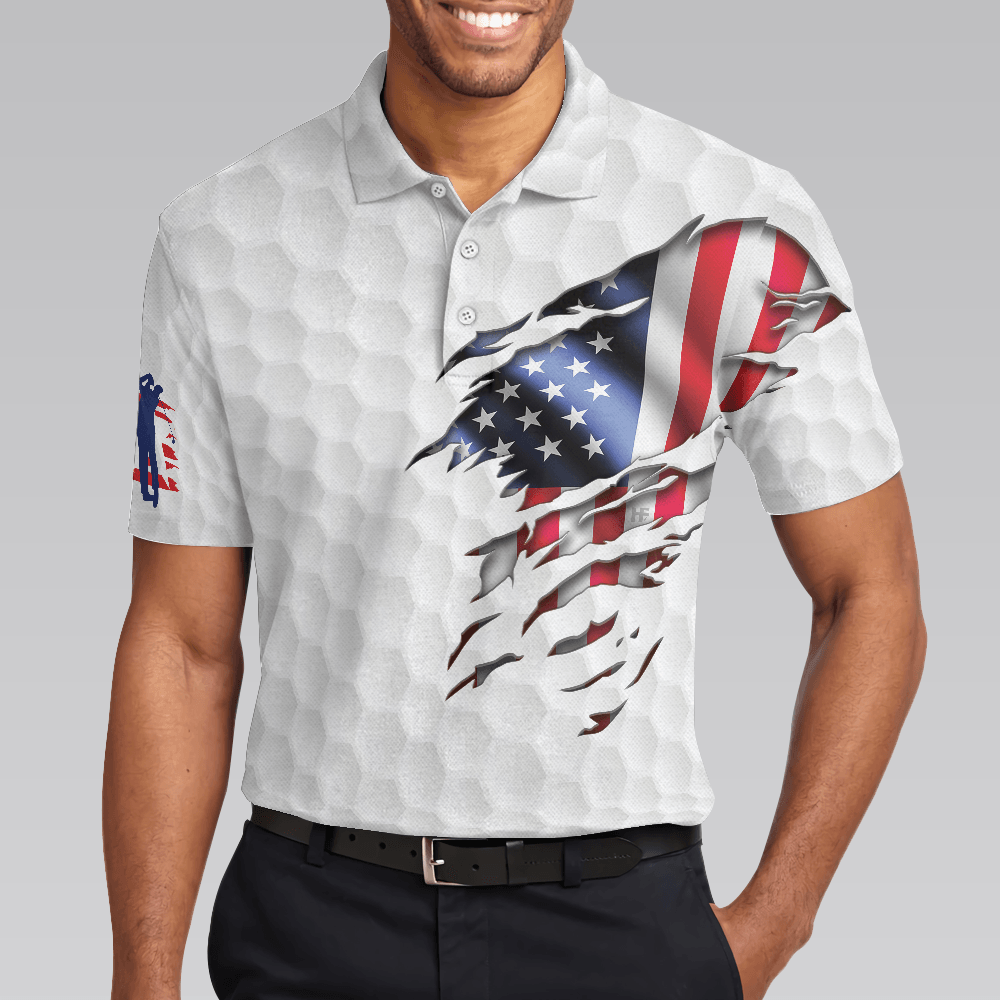 Men Golf Polo Shirt - Golf American Flag White Golf Pattern, USA Flag Men Golf Polo Shirt - Perfect Polo Shirt For Men, Golfers - Amzanimalsgift