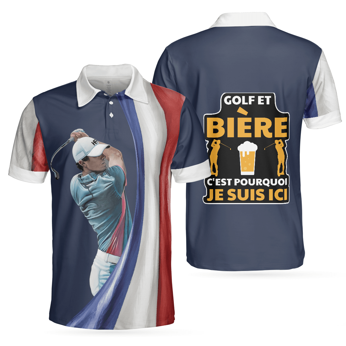 Men Golf Polo Shirt - Golf And Beer France Flag, Golf Et Bière C'est Pourquoi Je Suis Ici Men Golf Polo Shirt - Perfect Polo Shirt For Men, Golfers - Amzanimalsgift