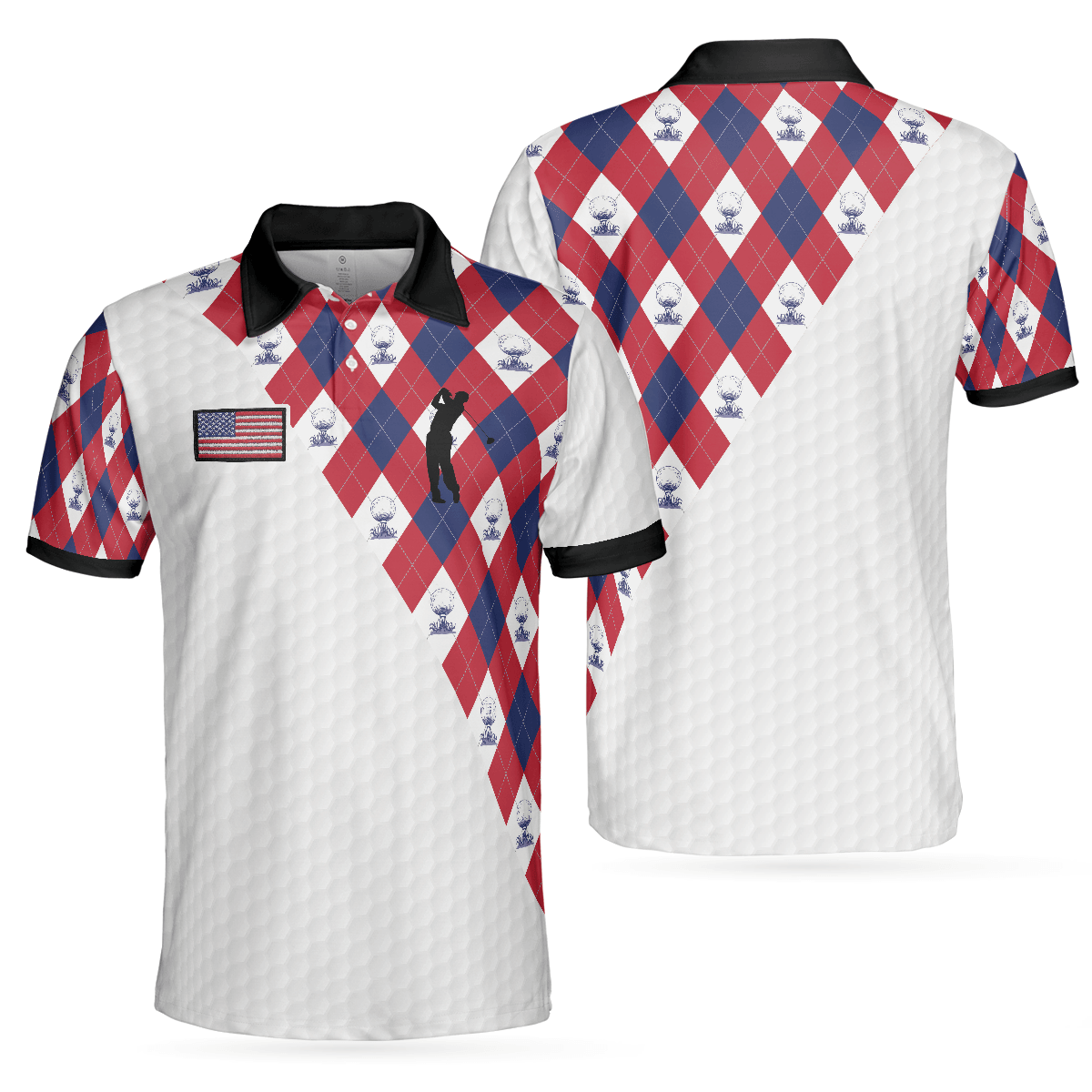Men Golf Polo Shirt - Golf Argyle Pattern Golf, Patriotic American Flag Golf Men Polo Shirt - Perfect Polo Shirt For Men, Golfers - Amzanimalsgift