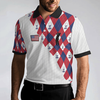 Men Golf Polo Shirt - Golf Argyle Pattern Golf, Patriotic American Flag Golf Men Polo Shirt - Perfect Polo Shirt For Men, Golfers - Amzanimalsgift