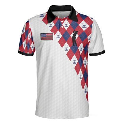 Men Golf Polo Shirt - Golf Argyle Pattern Golf, Patriotic American Flag Golf Men Polo Shirt - Perfect Polo Shirt For Men, Golfers - Amzanimalsgift