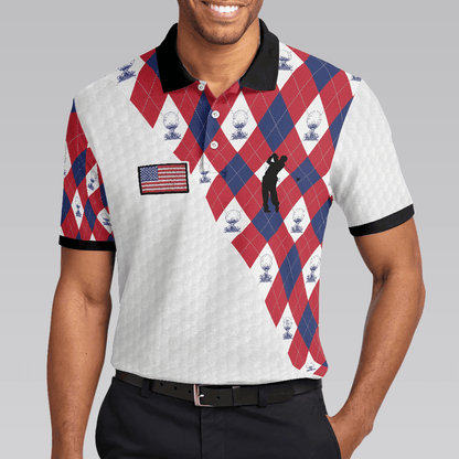 Men Golf Polo Shirt - Golf Argyle Pattern Golf, Patriotic American Flag Golf Men Polo Shirt - Perfect Polo Shirt For Men, Golfers - Amzanimalsgift