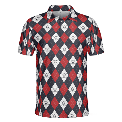 Men Golf Polo Shirt - Golf Argyle Skull Men Polo Shirt, Skull Golf Shirt For Men, Best Gift For Golfers, Best Gift For Men Golfers - Amzanimalsgift