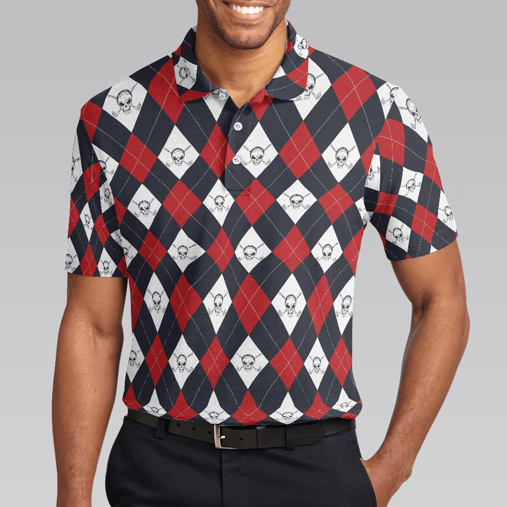 Men Golf Polo Shirt - Golf Argyle Skull Men Polo Shirt, Skull Golf Shirt For Men, Best Gift For Golfers, Best Gift For Men Golfers - Amzanimalsgift