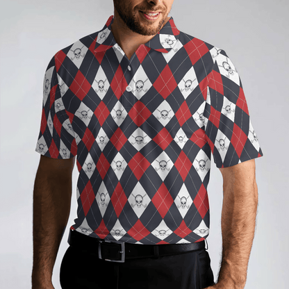 Men Golf Polo Shirt - Golf Argyle Skull Men Polo Shirt, Skull Golf Shirt For Men, Best Gift For Golfers, Best Gift For Men Golfers - Amzanimalsgift