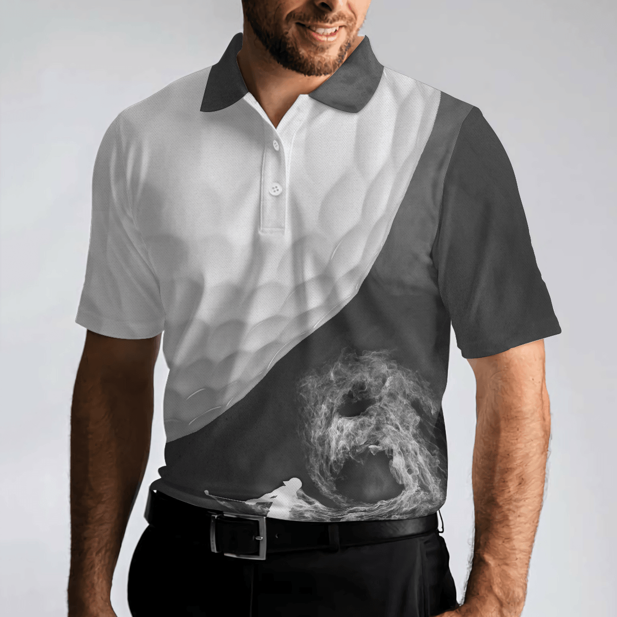 Men Golf Polo Shirt - Golf Ball And Golfer With Smoke, Smoke Golf Player Golf Men Polo Shirt - Perfect Polo Shirt For Men, Golfers - Amzanimalsgift