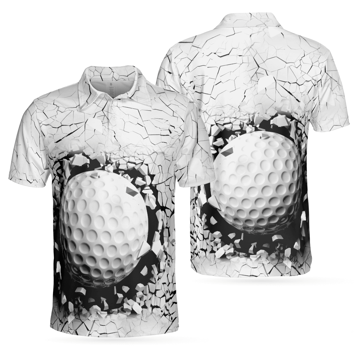 Men Golf Polo Shirt - Golf Ball Breaking Men Polo Shirt, Black And White Cracking Pattern Polo Shirt, Best Golf Shirt For Men, Golfers - Amzanimalsgift