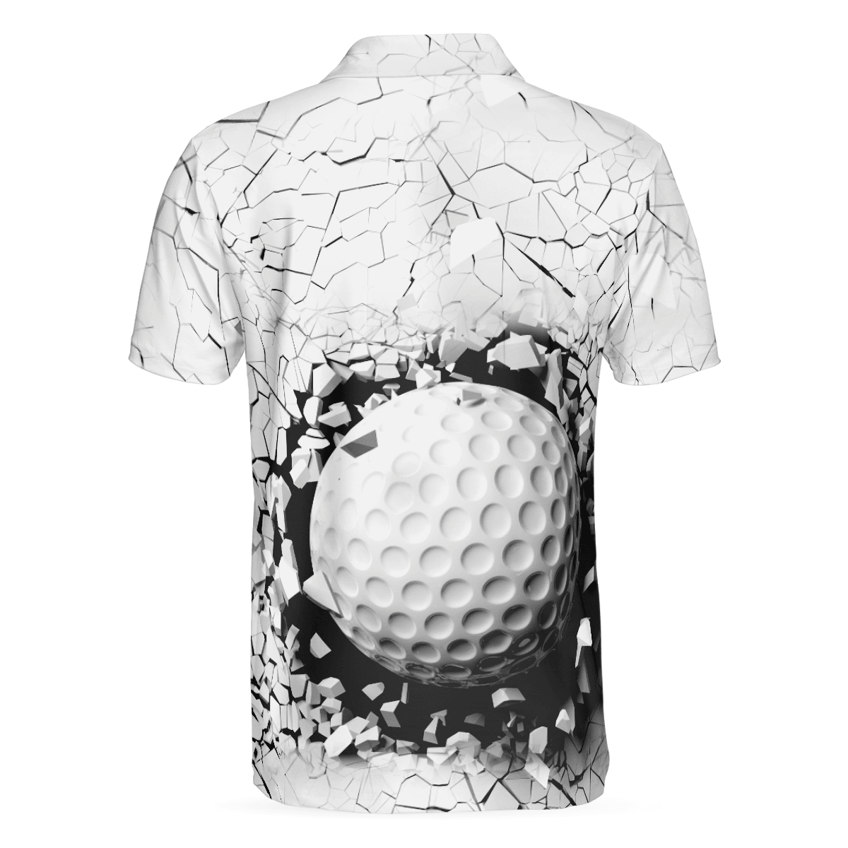 Men Golf Polo Shirt - Golf Ball Breaking Men Polo Shirt, Black And White Cracking Pattern Polo Shirt, Best Golf Shirt For Men, Golfers - Amzanimalsgift