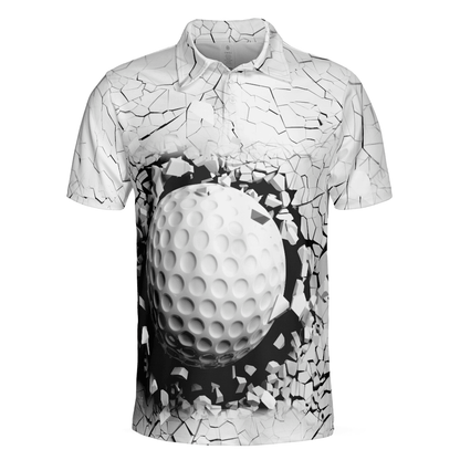 Men Golf Polo Shirt - Golf Ball Breaking Men Polo Shirt, Black And White Cracking Pattern Polo Shirt, Best Golf Shirt For Men, Golfers - Amzanimalsgift