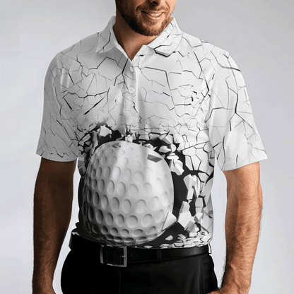 Men Golf Polo Shirt - Golf Ball Breaking Men Polo Shirt, Black And White Cracking Pattern Polo Shirt, Best Golf Shirt For Men, Golfers - Amzanimalsgift