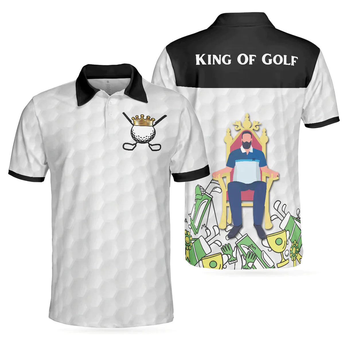 Men Golf Polo Shirt - Golf Ball Texture Golfer On Throne, King Of Golf Black And White Men Polo Shirt - Perfect Polo Shirt For Men, Golfers - Amzanimalsgift