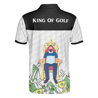 Men Golf Polo Shirt - Golf Ball Texture Golfer On Throne, King Of Golf Black And White Men Polo Shirt - Perfect Polo Shirt For Men, Golfers - Amzanimalsgift