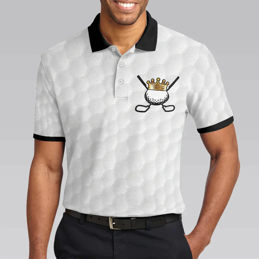 Men Golf Polo Shirt - Golf Ball Texture Golfer On Throne, King Of Golf Black And White Men Polo Shirt - Perfect Polo Shirt For Men, Golfers - Amzanimalsgift